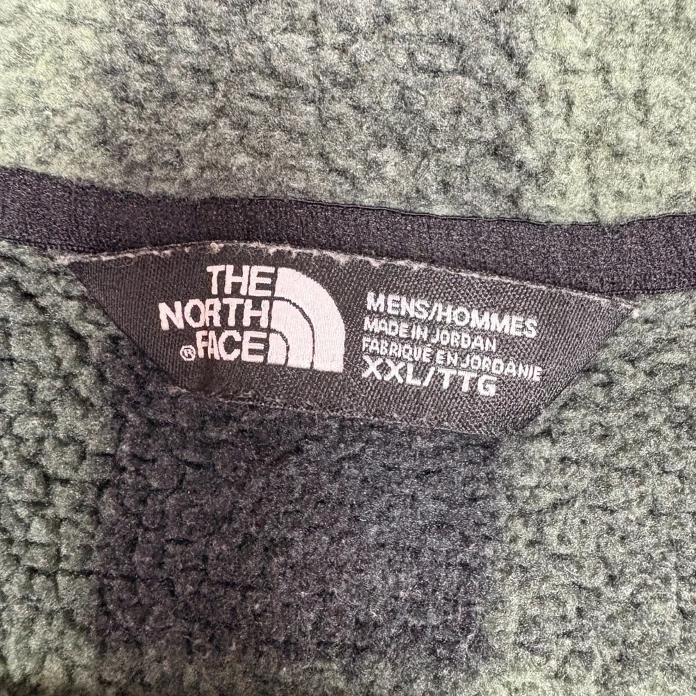 The North Face Mens 1/4 Zip Fleece Sweater XXL Green Plaid Pocket Elbow Patches
